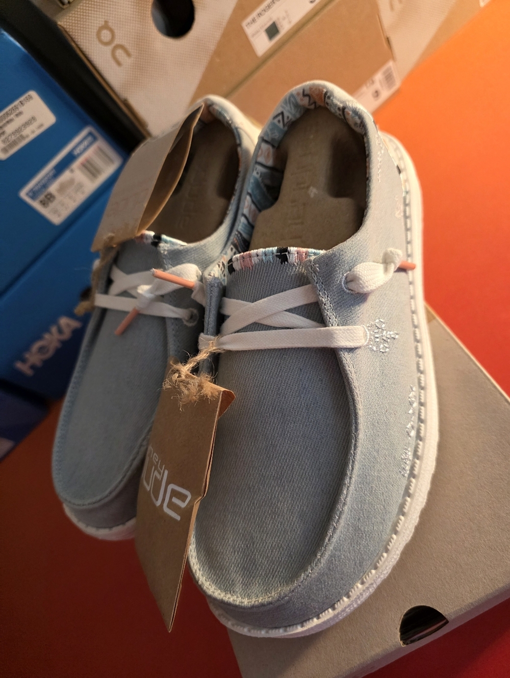 Brand New-Hey Dude Womens Wendy Boho Light Denim. Extra Shoe Strings.